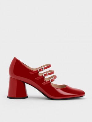 Charles & Keith Buckled Cylindrical Heel Mary Jane Schuhe Rot | 250HRKUCG