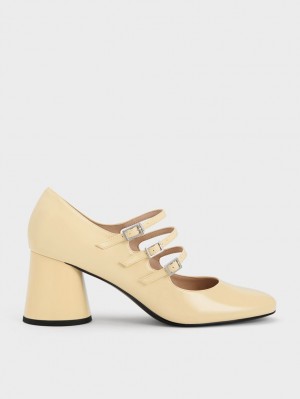 Charles & Keith Buckled Cylindrical Heel Mary Jane Schuhe Gelb | 964IHLVMO