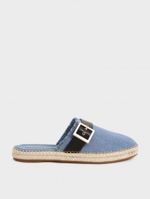 Charles & Keith Buckled Denim Espadrilles Mules Blau | 087CPOJDX