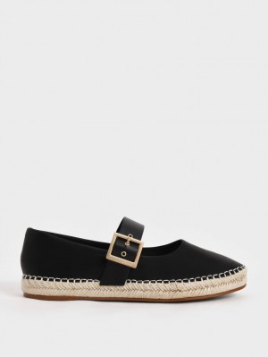 Charles & Keith Buckled Espadrilles Flache Schuhe Schwarz | 790ONHZVF