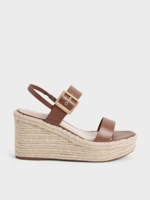 Charles & Keith Buckled Espadrilles Keilabsatz Braun | 049CGWOQU