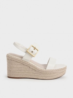 Charles & Keith Buckled Espadrilles Keilabsatz Weiß | 310NEHTCA