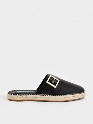 Charles & Keith Buckled Espadrilles Mules Schwarz | 802XNFSHG