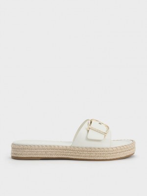 Charles & Keith Buckled Espadrilles Sandalen Flach Weiß | 523CIPHRA