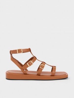 Charles & Keith Buckled Gladiator Sandalen Flach Braun | 508MIAKWS