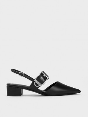 Charles & Keith Buckled Riemen Slingback Pumps Schwarz | 496ZINQGP