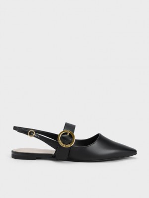 Charles & Keith Buckled Riemen Slingback Flache Schuhe Schwarz | 567AZCPXD