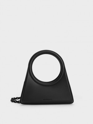 Charles & Keith Camelia Circle Handle Geometric Tragetaschen Schwarz | 413TWRQHY