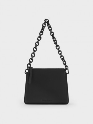 Charles & Keith Camelia Trapeze Crossbody Taschen Schwarz | 104LVSYCX