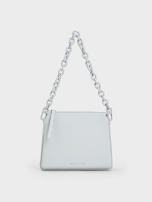 Charles & Keith Camelia Trapeze Crossbody Taschen Hellgrau | 215QEJDWC