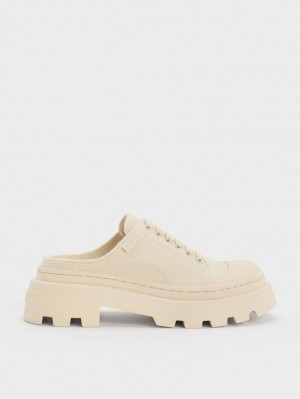 Charles & Keith Canvas Backless Sneakers Beige | 263IJBQEH