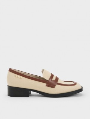 Charles & Keith Canvas Cut-Out Penny Halbschuhe Beige | 607LSQADY