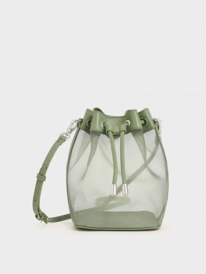 Charles & Keith Canvas Drawstring Bucket Tasche Grün | 794HQSPVL