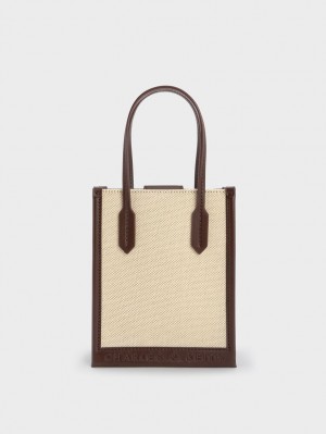 Charles & Keith Canvas Geometric Tragetaschen Dunkelbraun | 176ELDTUY