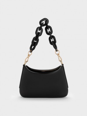 Charles & Keith Catena Chain Handtasche Schwarz | 864LISHPN