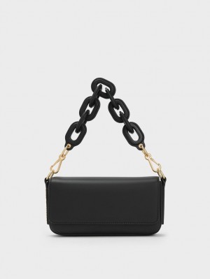 Charles & Keith Catena Front Flap Tragetaschen Schwarz | 316VDESGR