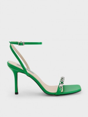 Charles & Keith Chain-Embellished Ankle Riemchensandalen Grün | 439RETLMG