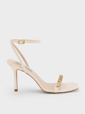 Charles & Keith Chain-Embellished Ankle Riemchensandalen Weiß | 173YIWANM