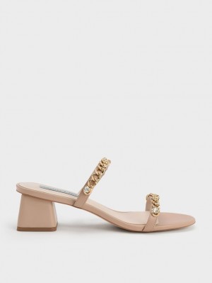 Charles & Keith Chain-Link Block Sandalen Absatz Beige | 204PBTHXY