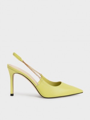 Charles & Keith Chain-Link Slingback Stiletto Pumps Hellgrün | 625YOVWPF