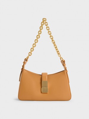 Charles & Keith Chain Handle Schultertaschen Orange | 092TNZLID