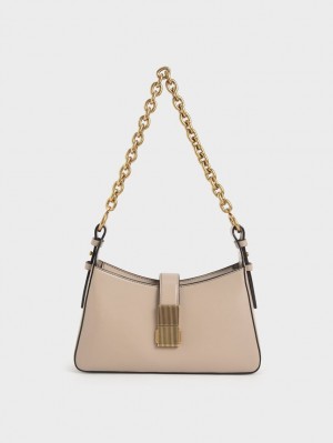 Charles & Keith Chain Handle Schultertaschen Beige | 243YOGQXE