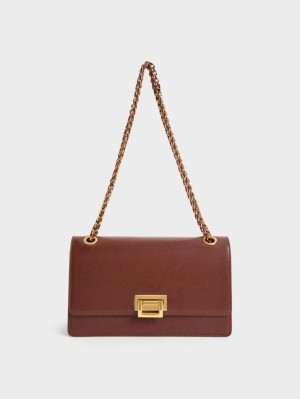 Charles & Keith Chain Handle Schultertaschen Schokolade | 137PQXKOL