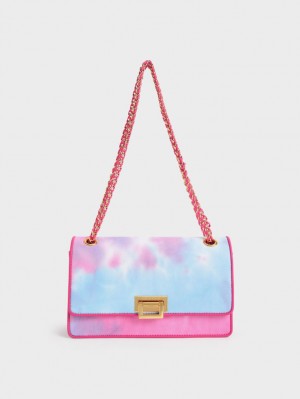 Charles & Keith Chain Handle Tie-Dye Schultertaschen Fuchsie | 796DJHYFQ