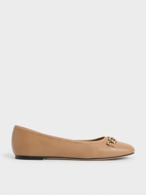 Charles & Keith Chain Link Ballerinas Braun | 295DSOMIC