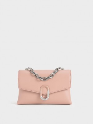 Charles & Keith Chain Riemen Envelope Crossbody Taschen Rosa | 261WJKAXN