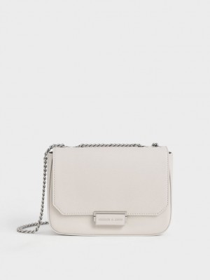 Charles & Keith Chain Riemen Schultertaschen Hellgrau | 082UMXQCG