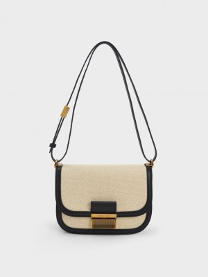 Charles & Keith Charlot Canvas Crossbody Taschen Beige | 682VYPFKQ