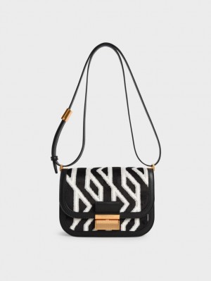 Charles & Keith Charlot Jacquard Printed Schultertaschen Schwarz | 520DWYBUP