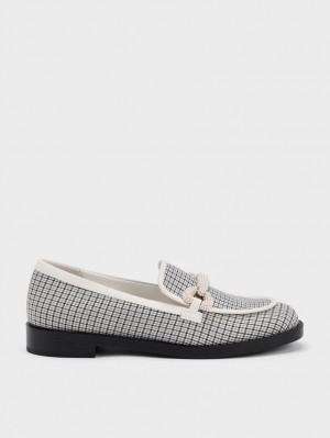 Charles & Keith Checkered Beaded Riemen Halbschuhe Grau | 984PUREAL