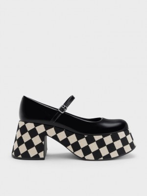 Charles & Keith Checkered Plattform Mary Jane Schuhe Mehrfarbig | 563PTJKIH