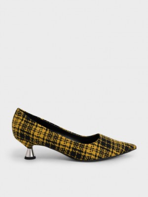 Charles & Keith Checkered Spool Heel Pumps Gelb | 341QSTGAN