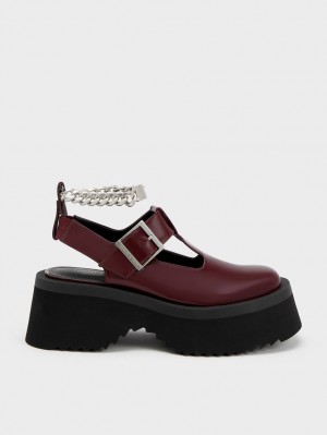 Charles & Keith Chunky Chain Cut-Out Mary Jane Schuhe Bordeaux | 672MWYNRI