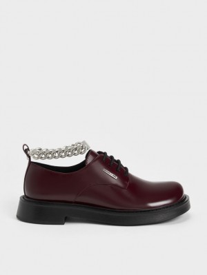 Charles & Keith Chunky Chain Derby Schuhe Bordeaux | 076ANLYER