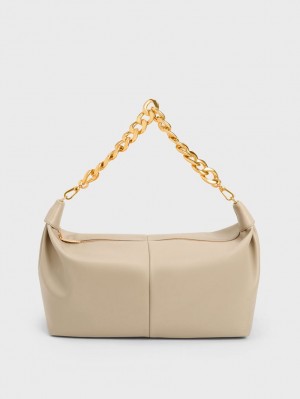 Charles & Keith Chunky Chain Link Hobo Tasche Beige | 546UCTRZK