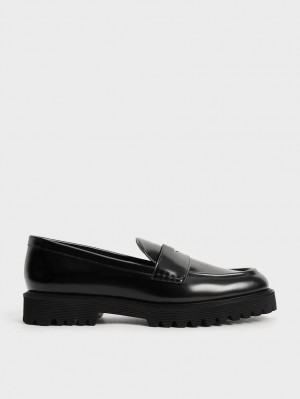 Charles & Keith Chunky Penny Halbschuhe Schwarz | 395EANWLM