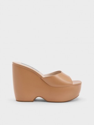 Charles & Keith Chunky Plattform Wedge Mules Braun | 527MGTNHD