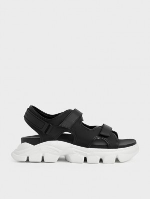 Charles & Keith Chunky Sports Plateausandalen Schwarz | 906IZEYOH