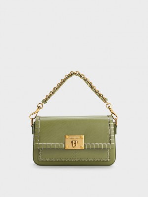 Charles & Keith Circe Stitch-Trim Top Handtasche Olivgrün | 261LMSVXK