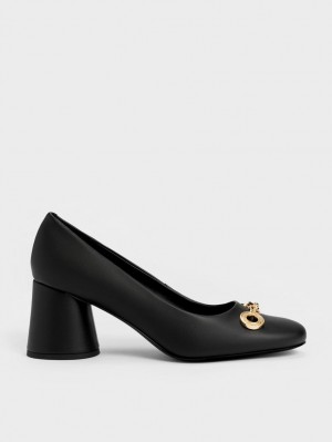 Charles & Keith Circle Chain-Link Cylindrical Heel Pumps Schwarz | 596BPOZHI