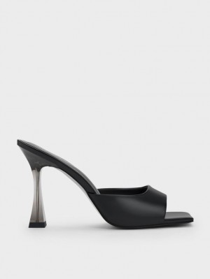 Charles & Keith Clear Flared Heel Mules Schwarz | 786SDNOMJ