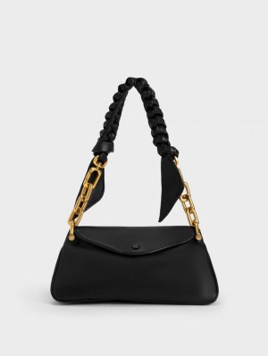 Charles & Keith Cleona Braided Handle Hobo Tasche Schwarz | 678XCSIBA