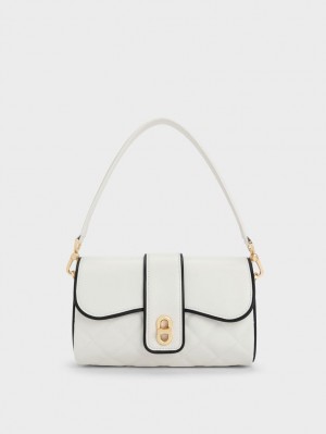 Charles & Keith Contrast-Trim Belted Crossbody Taschen Weiß | 725BDRVMC