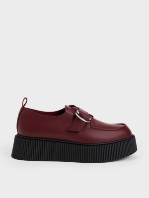 Charles & Keith Cordova Buckled Plattform Halbschuhe Bordeaux | 258UITAHO