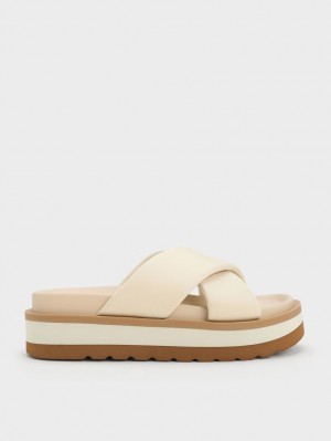 Charles & Keith Crossover Plattform Rutschen Sie Sandalen Weiß | 475MQBSNW