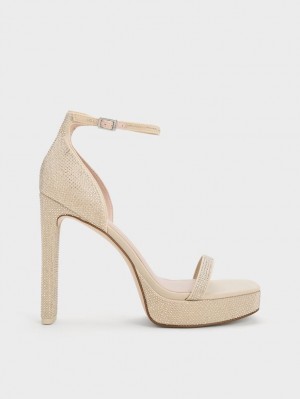 Charles & Keith Crystal Ankle-Riemen Plateausandalen Beige | 138RAWVYM